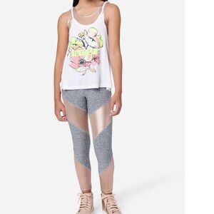 Justice girl grey color block leggings w/ graphic tank & sports bra set size 7/8